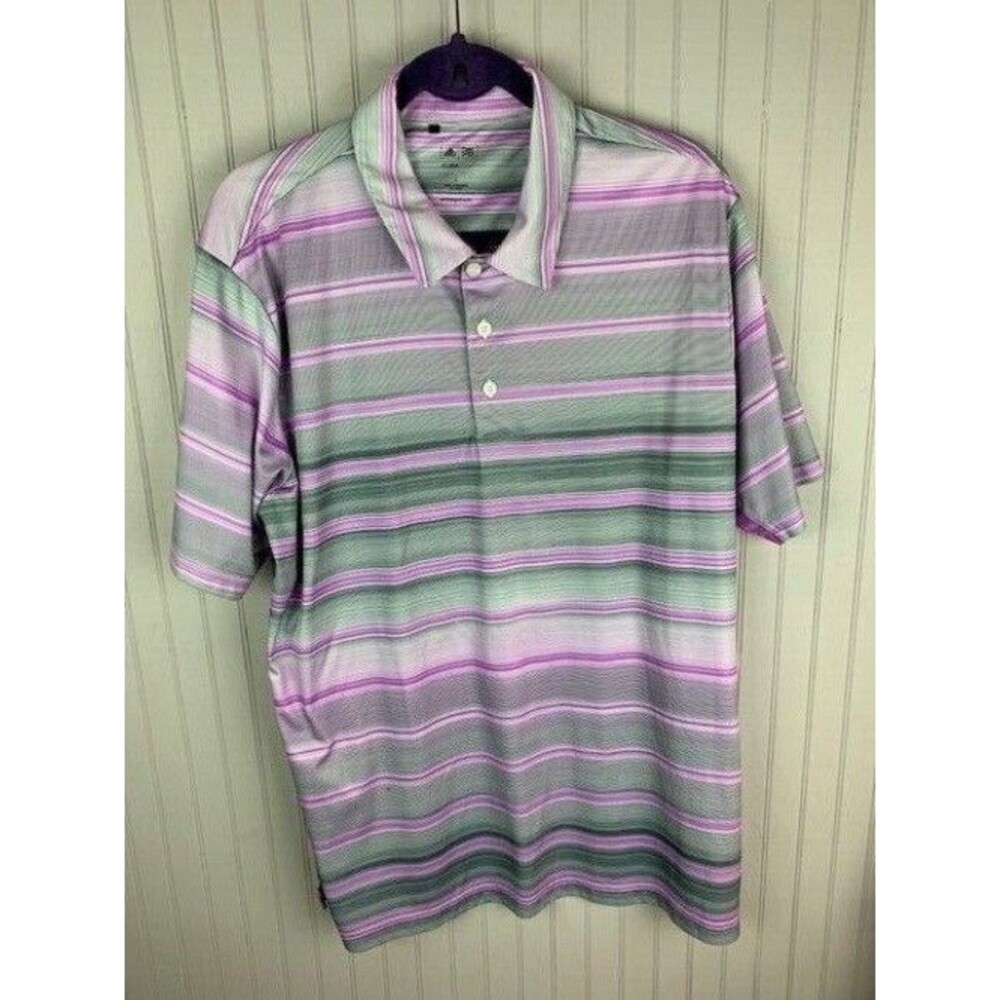 Adidas Size L Mens Golf Shirt Polo Purple Black Gray Stripe Short Sleeve